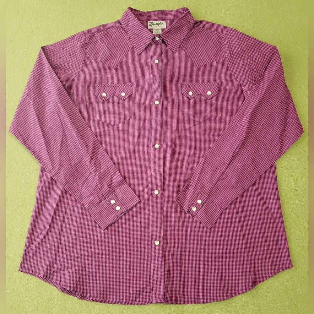 Wrangler Wrancher Shirts Magenta Pearl Snap Long Sleeve Shirt